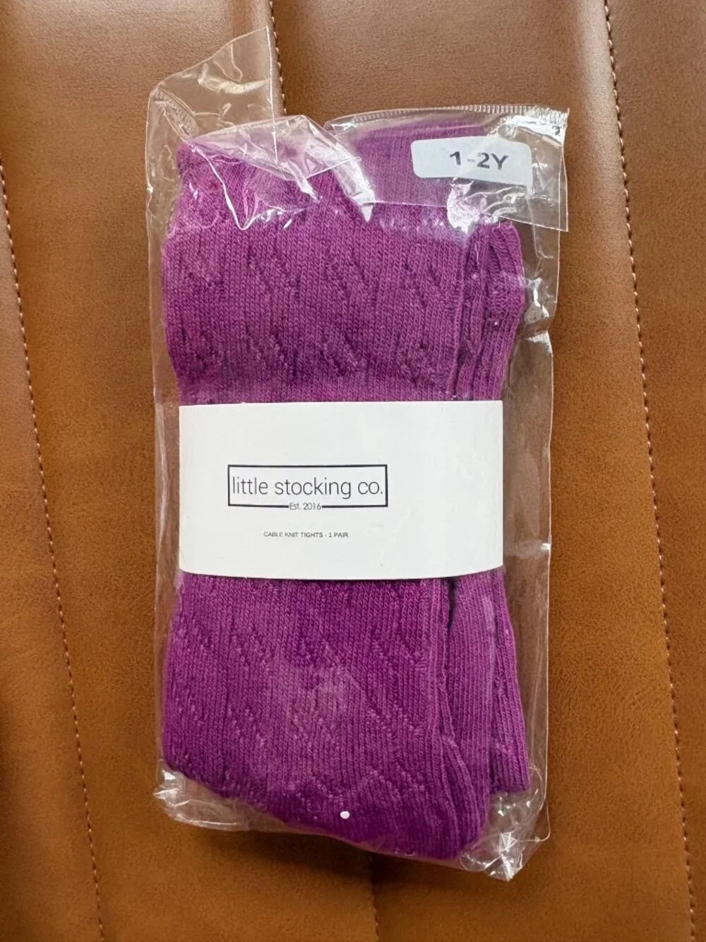 Little Stocking Co. NWT Girls Cable Knit Tights Purple 1-2Y